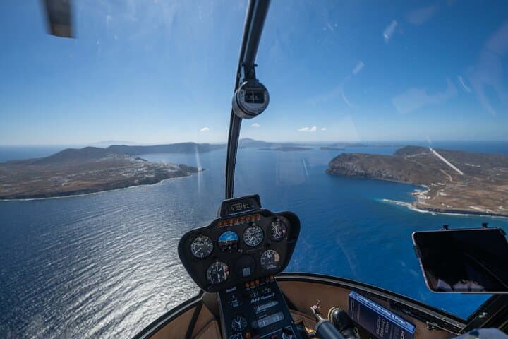 Flying over Santorini’s breathtaking beauty.