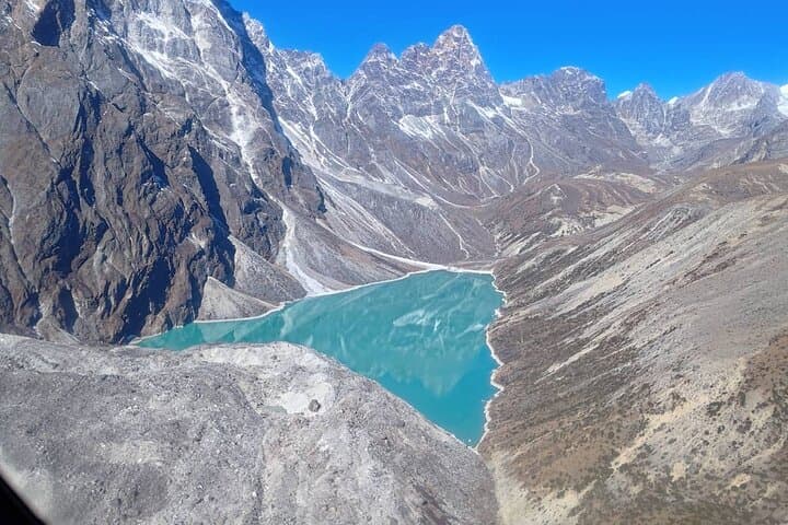 Aerial view of Dzongla Lake from the Everest Helicopter Tour.