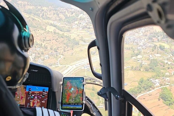 Scenic view from inside the helicopter during the Everest helicopter tour.